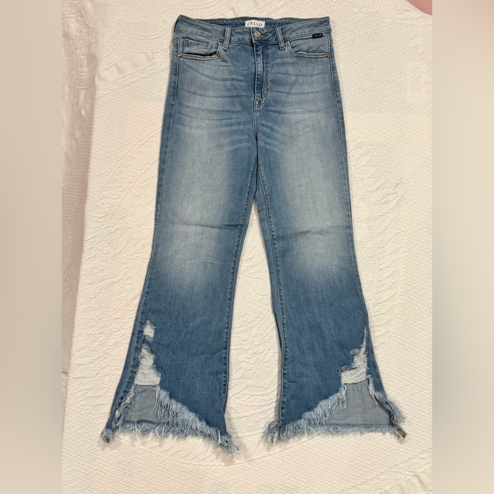 Cello Light Blue Flare Jeans with Frayed Hem C10